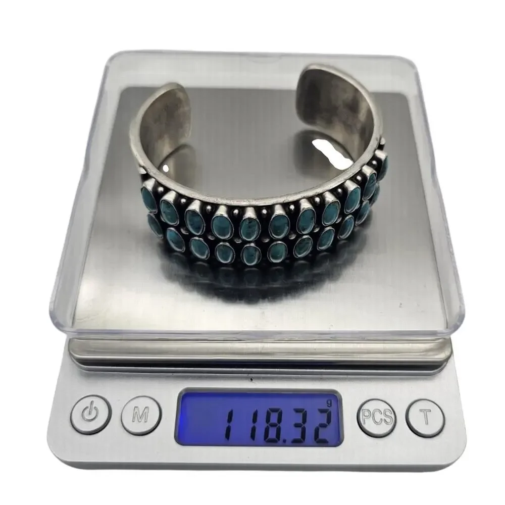 Kirk Smith Navajo Double Row Sterling Silver & Turquoise Cuff Bracelet Rare 118g